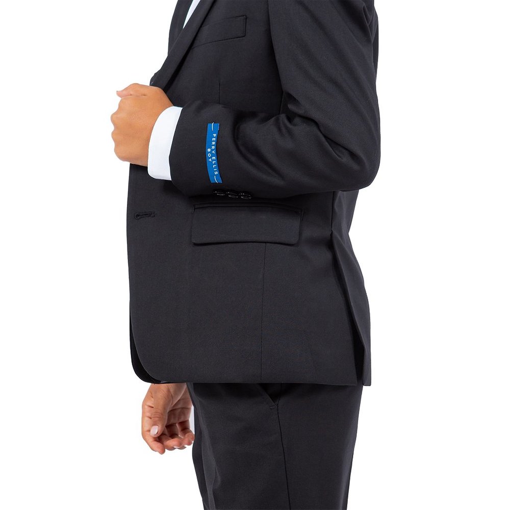 5-Piece Perry Ellis Portfolio Boys Slim Fit Solid Suit, Black - Picture 7 of 8
